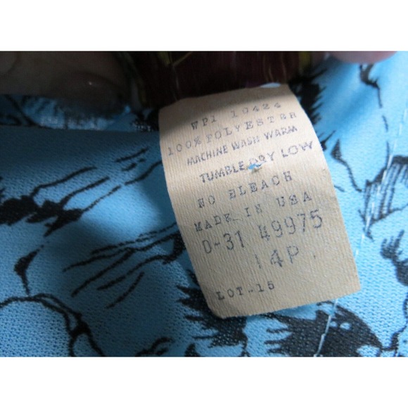 Vintage Warell Blue & Black Floral Dress with Belt Size 14 P Pleated Top - Picture 11 of 11